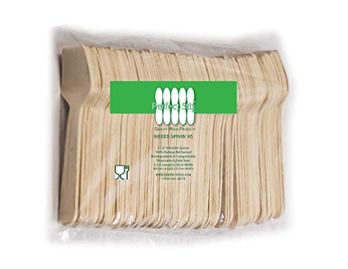 Perfect Stix - Green Spoon 95-300 Green Spoon 95- Wooden Square Compostable Cutlery Taster Spoon with Concave, 3-1/2