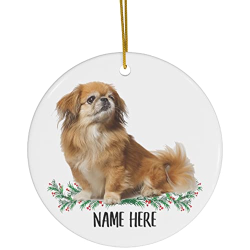 Divertidos adornos para árbol de Navidad de color naranja pequinés 2024, diseño circular de cerámica