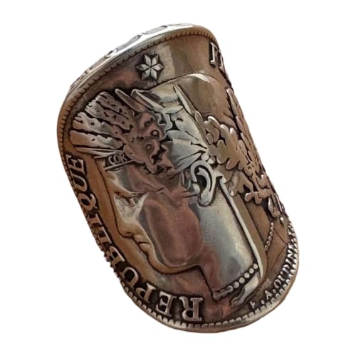 Anillo de moneda de forma ancha en tono plateado antiguo
