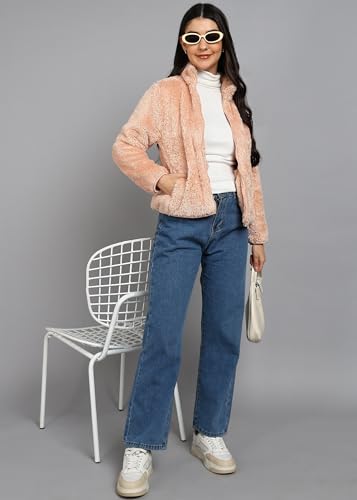 Image of Alan Jones Clothing Women's Fluffy Yarn Fleece Full-Zip Jacket | Soft Lightweight Warm Outerwear with Stand Collar & Piping at Hem & Cuffs
