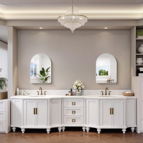 Image of FORBATH Arched Bathroom Mirror 20x28 Inch, Silver Bathroom Mirror Wall Mounted Modern Aluminum Alloy Frame Arch Mirror for Bedroom Living Room Entryway, Hanging or Leaning Against Wall