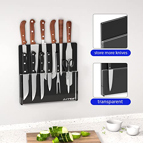 Aitee Acrylic Knife Holder For Wall, Clear Knife Block With Protection Shield For Kitchen Multifunctional Storage, Double-Layer Dust-Proof Storage Knife Holder For Knife Organize And Storage #TOP3