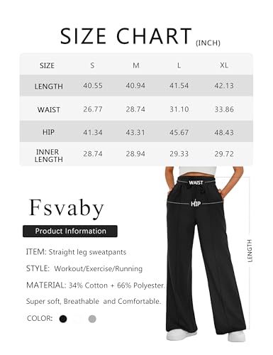 FSVABY Womens Baggy Wide Leg Athletic Track Sweatpants High Waisted Drawstring Workout Joggers with Pockets, Black, XL