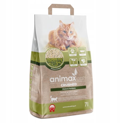 Animax Arena Aglomerante Absorbente para Gatos, Triturada, Arena Perfumada Control de Olores | Deshechable en Inodoro | Zero Waste Hecha de Madera (7L, Té Verde)