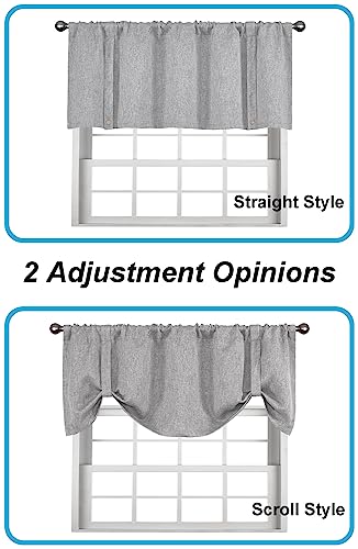 Decohongdi Kitchen Valances For Windows,Blackout Small Curtains For Rv/Camper,2 Pack Tie Up Scalloped Valance,Lovely Rod Pocket Window Curtain,52X20Inch,Grey,2Pack #TOP2