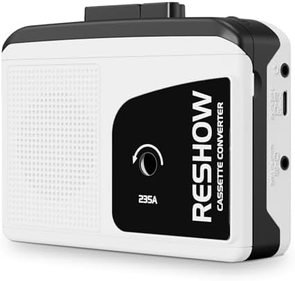 Reshow Cassette Player Recorder, Portable Cassette to MP3 Converter with USB-C, Built-in Speaker, Audio Tape to Digital Converter, Reverse Recording for Stereo Sound (White) Reshow Cassette Player Recorder, Portable Cassette to MP3 Converter with USB-C, Built-in Speaker, Audio Tape to Digital Converter, Reverse Recording for Stereo Sound (White)