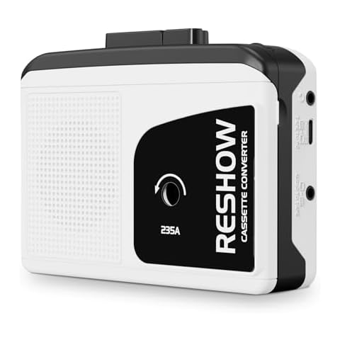 Reshow Portable Walkman Cassette Tape Player with Built-in Speaker and Headphone Jack, USB C Cassette to MP3 Converter, Reverse Recording to Tape, Cassette Tape Recorder, Full Stereo Sound-White Cover