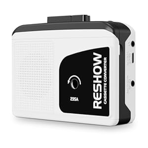 Reshow Portable Cassette Recorder Player with Built-in Speaker and Headphone Jack, USB C Cassette to MP3 Converter, Reverse Recording to Tape, Microcassette Recorder Player, Full Stereo Sound-White