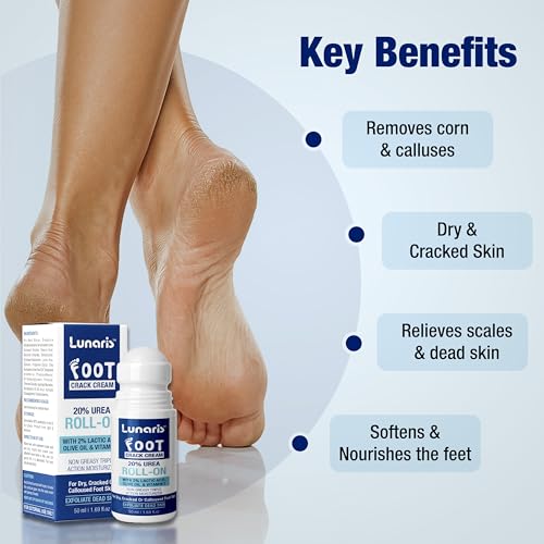 Image of Lunaris 20% Urea Foot Cream Roll On - 50ml | For Dry, Cracked Or Calloused Foot Skin Repair | With 2% Lactic Acid, Olive Oil & Vitamin E | Helps Moisturise & Exfoliates Dead Skin | Non Greasy