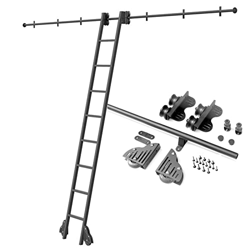 Échelle coulissante Hanging Rail complet Ensemble matériel rétractable, échelle de bibliothèque roulante Track mobile 3,3 pieds à 20 pieds (pas d'échelle), avec roues à rouleaux de plancher