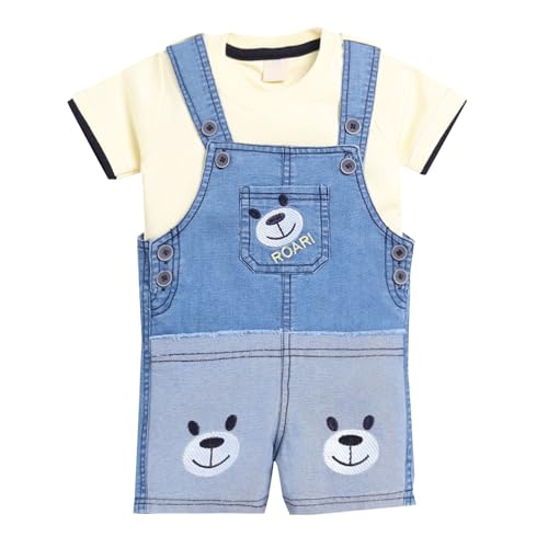 Image of Hopscotch Boys Cotton Embellished T-Shirt Dungaree Overall Set