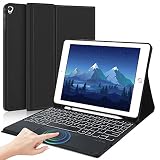 SENGBIRCH Étui Clavier Touch iPad avec Trackpad pour iPad 2021 10,2 Pouces 9e & 8e & 7e Gen, Air 3, Pro 10,5-7 Rétroéclairage Couleur, Couverture Mince de Protection à Veille/Réveil Automatique, Noir