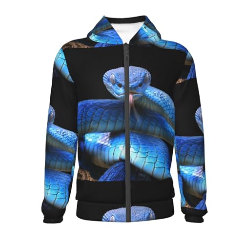 Blue Viper Snake Kids Pullover Hoodies Boys Zip Up Sweatshirts Girls Athletic Clothes with Pocket2