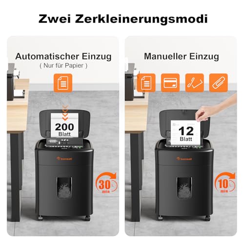 Bonsaii 100 Blatt Aktenvernichter mit Automatischer Zuführung, Mikroschnitt Schredder Aktenvernichter P4 mit Anti-Stau, Bis zu 30-Minuten-Dauerbetrieb, 16L-Behälter, für zu Hause und im Büro, C231-D