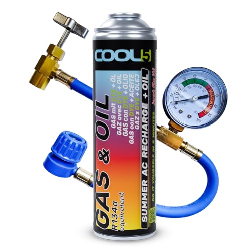 COOL5 R12/R134a Gas&Oil Aircon Gas + Hose Top Up Kit (500ml) - AC Refill Bundle!
