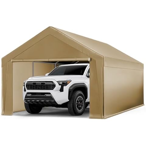 ECOLINEAR Carport 10x20 ft Heavy Duty Carport, Outdoor Potable Garage with Removable Sidewalls & Zipper Doors, Carport Canopy Anti UV All-Season Waterproof Tarp,Car Canopy for Cars,Trucks,Boats,Yellow Cover