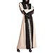 Women Islamic Muslim Abaya Long Sleeve Maxi Dress Bi-Color Crochet Lace Ramadan Modest Robe (91049-Khaki, M)