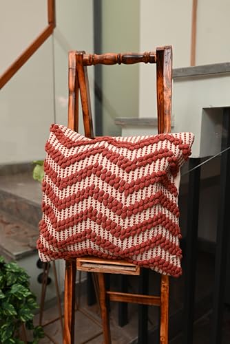 Image of TIB Premium Boho Decorative Throw Cushion Covers, 16 x 16 cm, Set of 2, Cotton. (Zig Zag Brown)