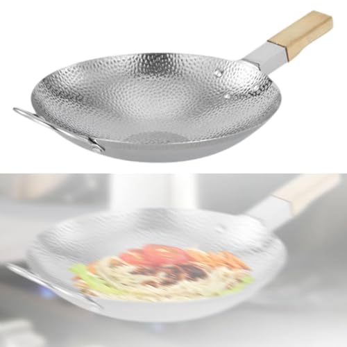 Wok de acero inoxidable con mango de madera 39.5 x 23.5 x 5.2 cm miniatura 2