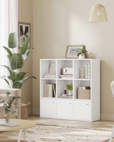 Miniatura 2 de Vasagle Estantería, Librería De 3 Niveles, Estantería De Almacenamiento Abierto, 29 X 97,5 X 97,5 Cm, 3 Compartimentos Con Puertas, Para Sala De Estar, Estudio, Comedor, Blanco Nube Lbc33wt