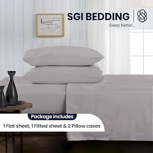 Image of SGI bedding 100% Egyptian Cotton Sheets Queen Size - 600 Thread Count Sheets Set, Soft, Cooling, 16 inch Deep Pocket, Luxury Hotel Bedding, Breathable, Durable - Silver