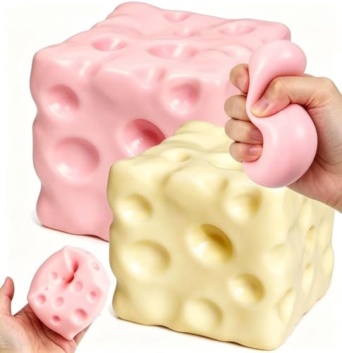 SLEEPHEAD 2Pcs Pink+Yellow Cheese Squishy 7cm Cheese Squeeze Block Cheese Squishy Slow Rising Foam Stress Relief Squeeze Soft Novelty Rising Sensory Cheese Stress & Anxiety Relief Fidget Toys