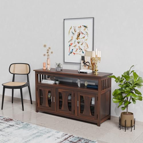 Image of WOODY Furniture Kitchen Crockery Cabinet Wooden | Solid Wood Sideboard Cabinet for Living Room | Solid Wood Storage Cabinet for Dining & Living Room | Sheesham Wood Console Table (Walnut Finish)