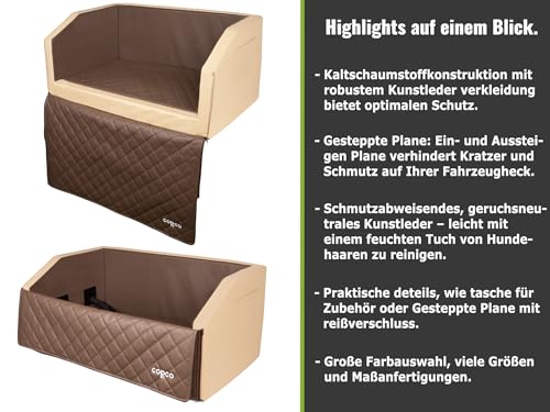 Hundebox Auto Kofferraumschutz Hund mit ladekantenschutz Kofferraum【Mit Tasche】 Kofferraum schutzmatte herausnehmbar - Hunde Autositz Wasserabweisend, hundetransportbox 70x55x38cm Mocca