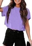 Tankaneo Women Short Sleeve Cropped T-Shirts Crew Neck Loose Crop Tops Summer Casual Drop Shoulder Basic Tees Purple