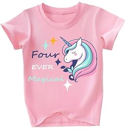 IDOPARAS Girls Four Ever Magical Unicorn Birthday 4th T Shirts for Kid 4 Years Old Birthday Outfit