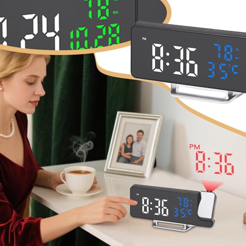 Despertador proyector y reloj digital de dormitorio con brillo ajustable para habitación 3