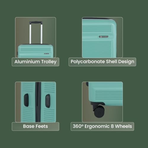 Image of SWISS MILITARY Pascal Hard Trolley Luggage Set of 2 (Cabin 55CM, Medium 68CM) PC Suitcases Anti-Theft Zippers with 3-Dial Combination Lock, 360 Spinner Wheel, Wet Pocket & Aluminium Handle Green