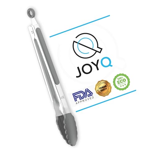 JOYQ Kitchen Tongs - 9 Inch Kitchen Utensil Cooking Tongs with Padlock System - Easy Grip Food Grade Silicone Tongs for Meat, BBQ, Frying and Serving (9 inch, Grey)