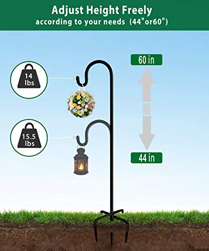 Artibear Adjustable Outdoor Shepherd Hook Stand With 5 Prong Base, 60 Inches Tall 3/5 In Thick, Shiny Black (1 Packs) #TOP4