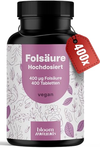 Folsäure 400µg - 400 Tabletten - hochdosiert - laborgeprüft mit Zertifikat - 100% vegan...