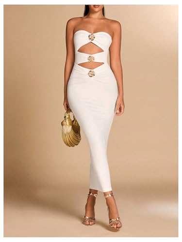 Image of Milumia Women's Metal Cut Out Strapless Tube Top Dress Bodycon Maxi Dresses Party Cocktail