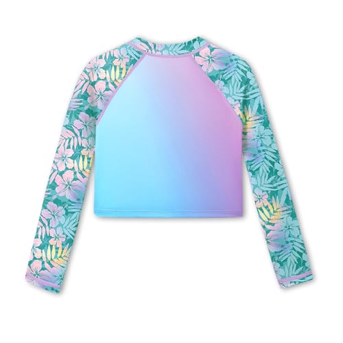 Image of BesserBay Girls Rash Guard UPF 50+ Long Sleeve Mock Neck Crossover Hem Swim Crop Top 4-14 Years