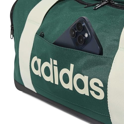 Image of adidas Unisex Essentials Linear Duffel Bag Duffel Bag, Collegiate Green /Ivory, One Size