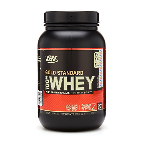 Optimum Nutrition Gold Standard 100% Whey Protein Powder, Birthday Cake, 2 Pound (Packaging May Vary)