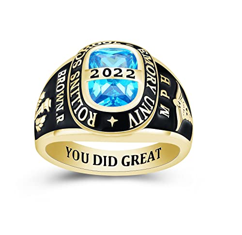 JNJ Customizable Class Ring for Men high school and college graduates, Sterling Silver, Birthstone Class Ring, Suqare stone, Modern Collection-Jour Nouveau Jewelry