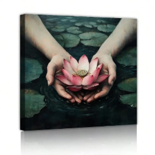 Affiche zen main lotus rose décoration murale café et yoga