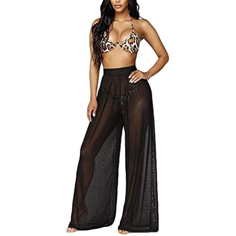 Mugoebu Transparent sexy muslin trousers for women with high waist, summer bikini bottom cover with elastic waist - Black - L Cover