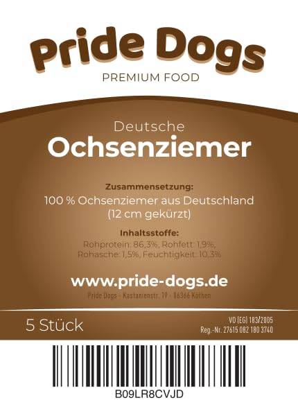 PrideDogs Ochsenziemer für Hunde 12 cm 5 Stück - Zahnpflege Leckerli mit langem Kauspaß