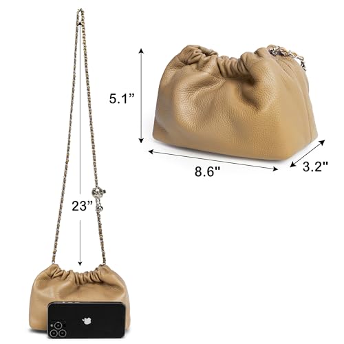 Image of Leather Small Crossbody Bag For Women Trendy. Dumpling Bag Ruched Clutch Purse For Women Evening Bag Cloud Purse Hobo Bag.