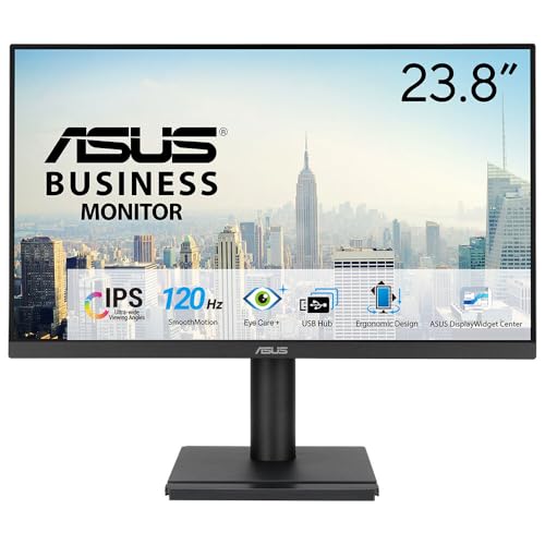 ASUS Business VA249QGS - 24 Zoll Full HD Monitor - Rahmenlos, Ergo., EPEAT Gold, Blaulichtfilter, Adaptive-Sync - 120 Hz, 1ms MPRT, 16:9 IPS Panel, 1920x1080 - DisplayPort, HDMI, D-Sub, Lautsprecher