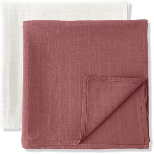 Image of MOZAH Organic Muslin Swaddle Blankets - 100% Soft Organic Cotton - Baby Girl Blanket and Baby Boy Blanket - Ideal Baby Registry Items Unisex Essentials - Baby Swaddles (Raspberry Red and Pearly Grey)
