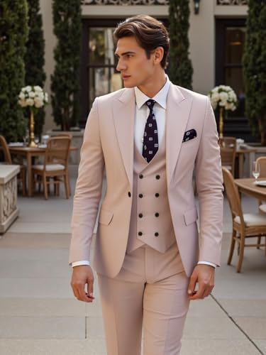Men's 3 Piece Suit Classic Fit Dress Suits Wedding Business Tuxedo Jacket Blazer & Pants for Dinner Prom3