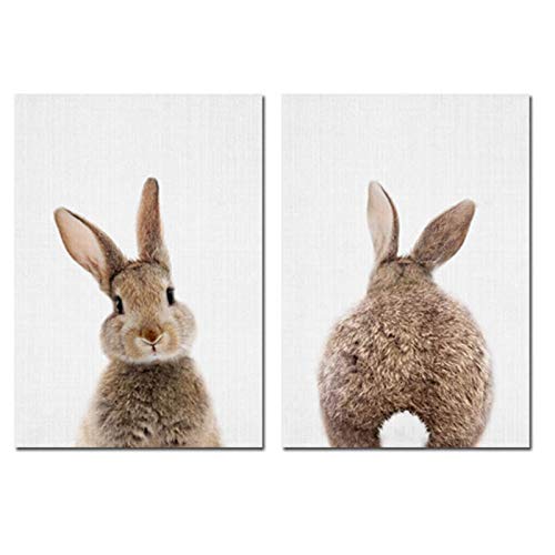 HGLLL Moderne HD Imprimer Woodland Animal Wall Art Image Lapin Queue De Lapin Toile Affiche Pépinière Impression Minimaliste Peinture Enfants Bébé Chambre Décor (40x60cm × 2pcs) sans Cadre Cover