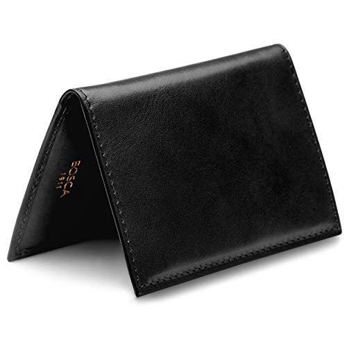 Image of Bosca Men's Leather Card Holder Wallet - Italian Full Grain Vegetable Tanned Credit Card Case - 6 Card Slots, 2 Receipt Wells - Classic Glossy Finish - Gift-Ready Packaging - Black