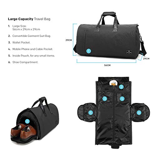ComfyDegree Travel Garment Storage Bag, Carry on Convertible Multipurpose Duffel Bag, Breathable Suit Carrier Bag Organiser, Waterproof Overnight Luggage for Men/Women Weekend Flight Travel Organiser